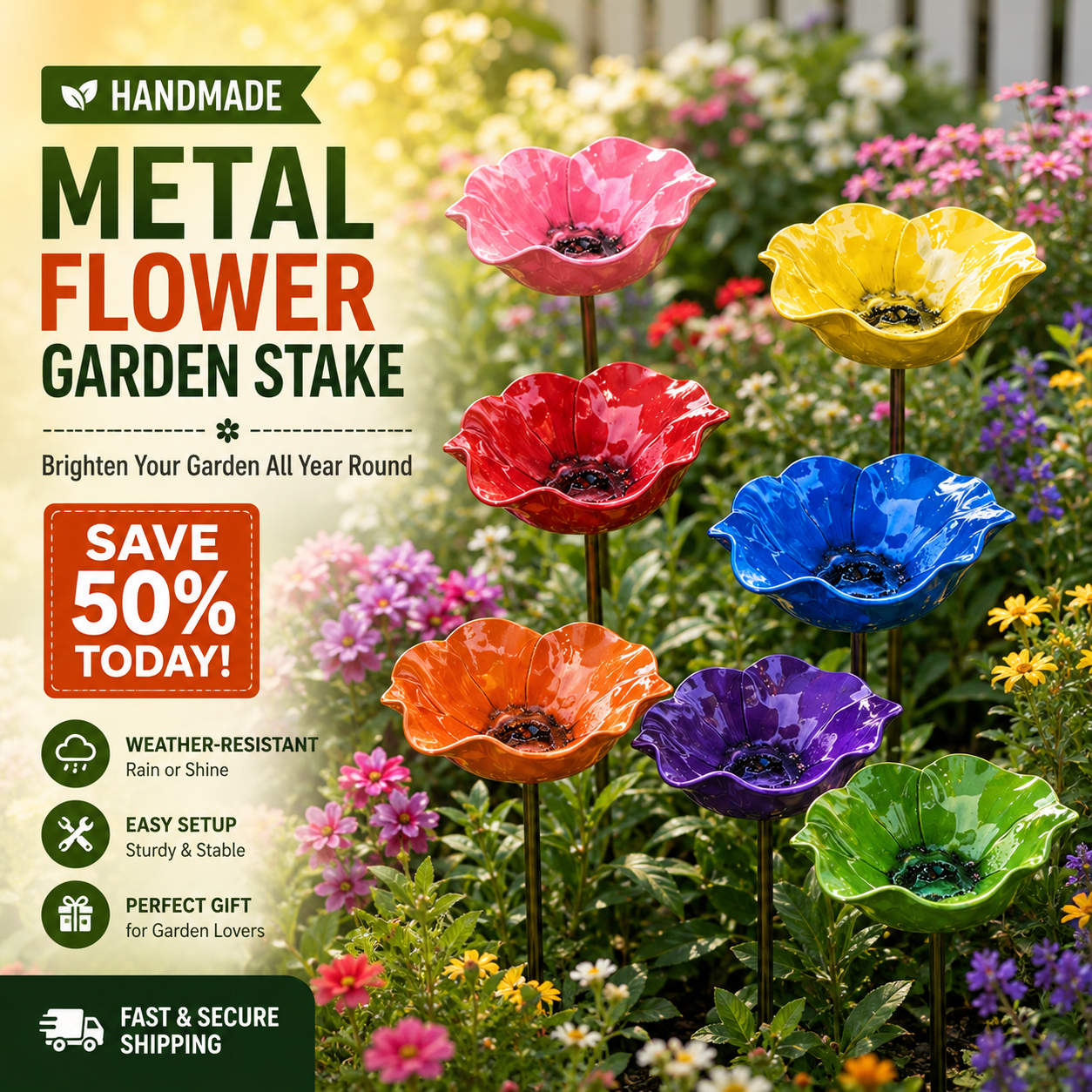 Gardenhome™ 🔥Last Day 55% OFF 🔥 Colorful Metal Flower Stake for Birds, Bees & Butterflies